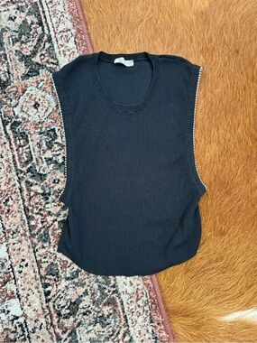 Free People Sleeveless Black Ribbed Knit Tank Top